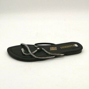 Fashion Womens Flat‎ Thong T-Strap Sandal Cushion Black w/Rhinestones EUR 39 NEW
